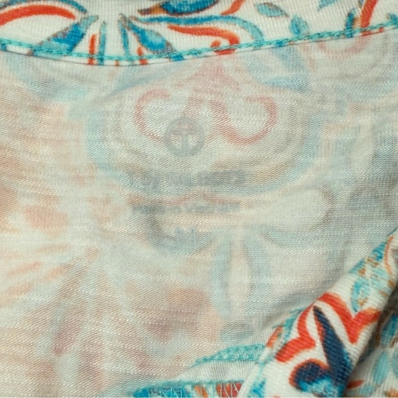 T By Talbots Orange Freshwater Medallion Split Neck Ruched Side Top Medium EUC - Picture 9 of 10